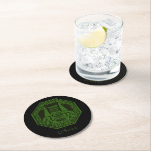 Green Lyre Badge Customisable Round Paper Coaster