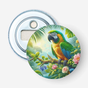 Green macaw tropical floral bottle opener