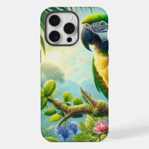 Green macaw tropical floral iPhone 15 pro max case