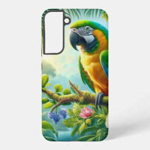 Green macaw tropical floral samsung galaxy case