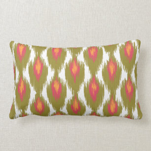 Green Magenta Abstract Tribal Ikat Diamond Pattern Lumbar Cushion