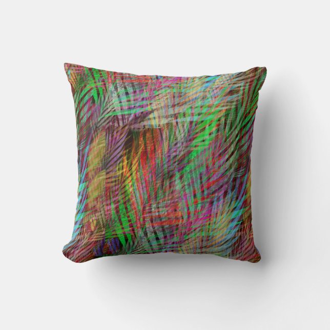Green Magenta and Blue Wild Grasses Abstract Cushion (Front)