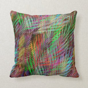 Green Magenta and Blue Wild Grasses Abstract Cushion
