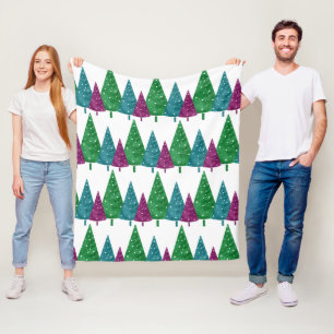 Green Magenta Teal Watercolor Trees Pattern Fleece Blanket