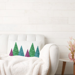 Green Magenta Teal Watercolor Trees Pattern Lumbar Cushion