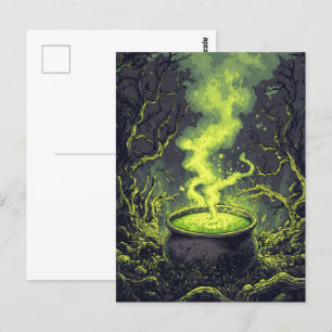 Green Magic Potion Cauldron Halloween Postcard