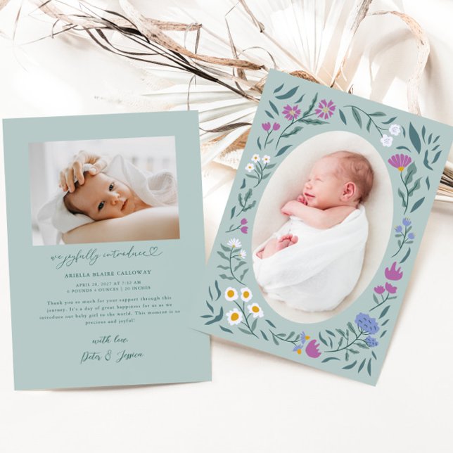 Green Magical Meadow Photo Birth Announcement (Creator Uploaded)