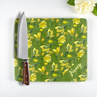 Green Magnolia Floral Personalised  Cutting Board