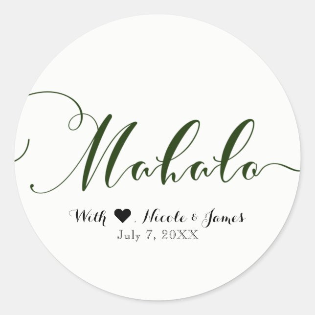 Green MAHALO Thank You Hawaiian Luau White Favour Classic Round Sticker (Front)