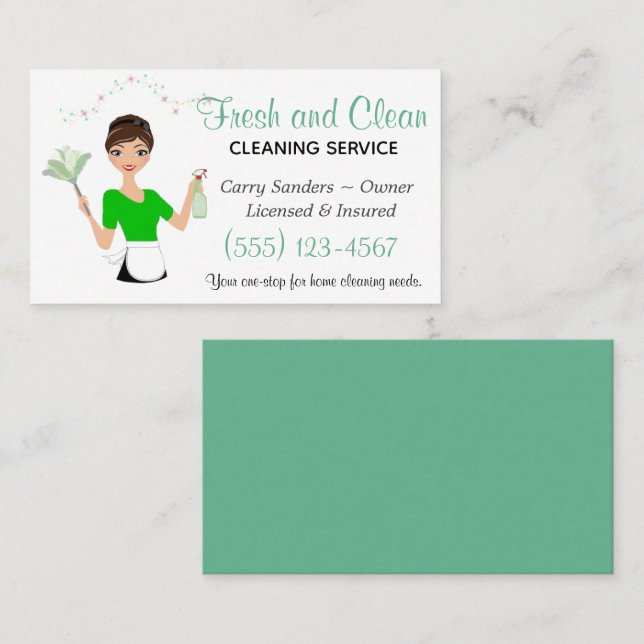 Green Maid House Cleaning Service Business Card (Front/Back)