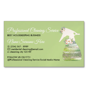 Green Maid Spray Flower Cleaning Magnetic Business Card
