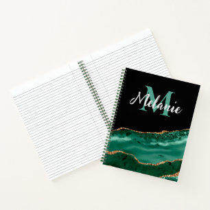 Green Malachite and Gold Glitter Monogrammed Notebook