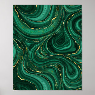 Green Malachite and Gold Swirl Art Poster