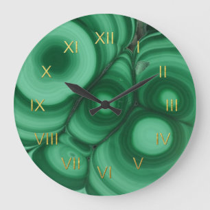 Green Malachite Clock with Faux Gold Foil Numerals