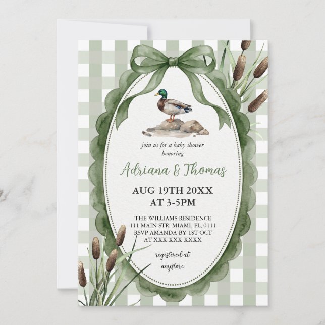 Green Mallard Duck Baby Shower  Invitation (Front)