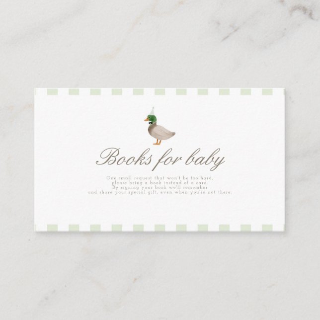 Green Mallard Duck Books for Baby Card (Front)