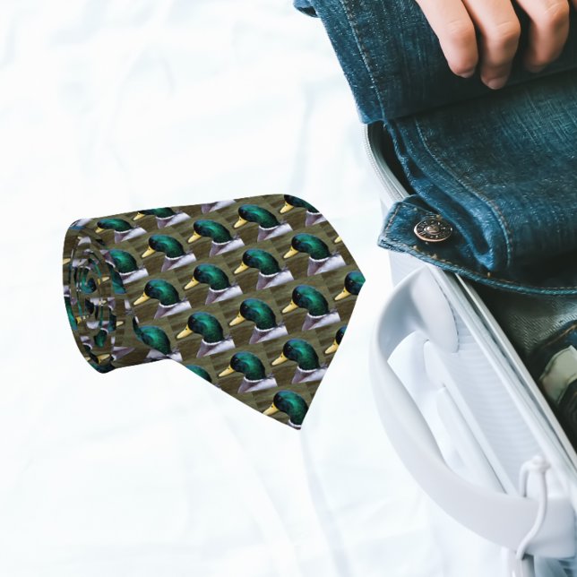 Green Mallard Duck Head Pattern Tie (In Situ (Rolled))