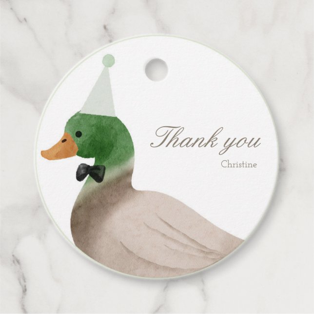 Green Mallard Duck Round Favour Tag (Front)