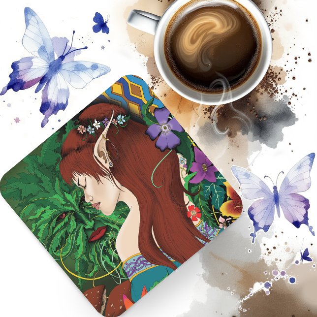 Green Man Elf Fantasy Floral Coaster (Creator Uploaded)