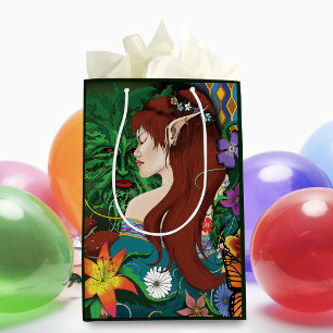 Green Man Elf Fantasy Floral Medium Gift Bag
