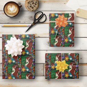 Green Man Elf Fantasy Floral Wrapping Paper Sheet