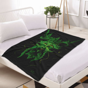 Green Man Fae Leaves Black Fleece Blanket