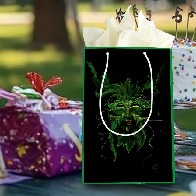 Green Man Fae Leaves Black Medium Gift Bag (Creator Uploaded)