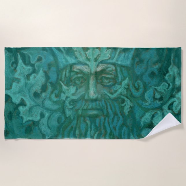 Green Man, Forest King, Pagan God, Fantasy Art Beach Towel (Front)
