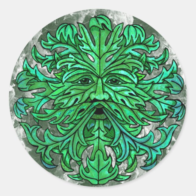 Green Man Gaze Classic Round Sticker (Front)