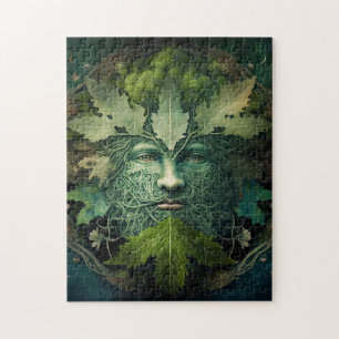 Green Man Mandala Fantasy Art Jigsaw Puzzle