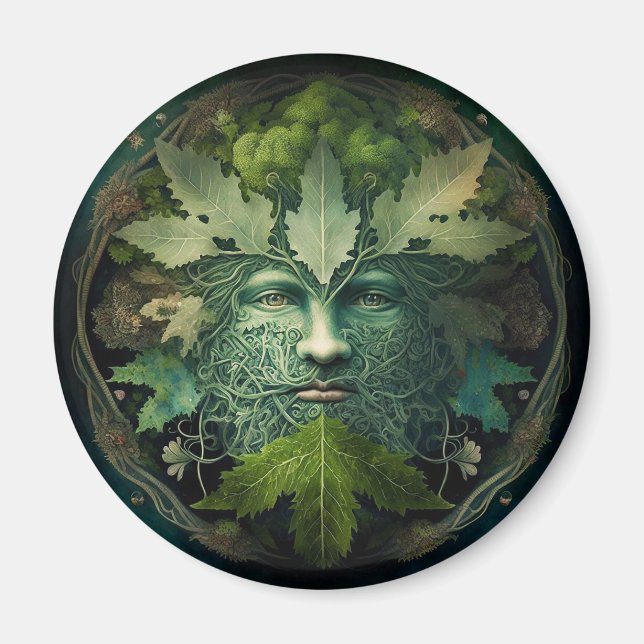 Green Man Mandala Fantasy Art Magnet (Front)