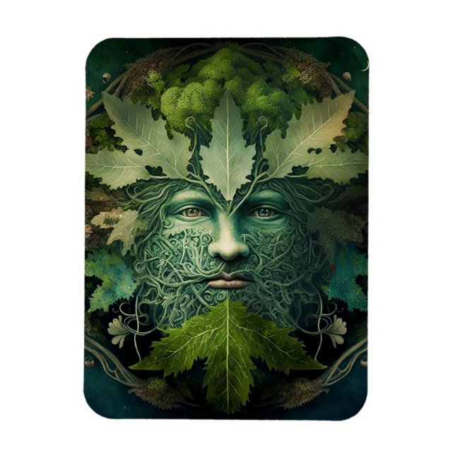Green Man Mandala Fantasy Art Magnet (Vertical)