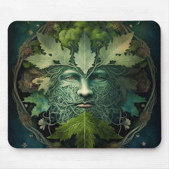 Green Man Mandala Fantasy Art Mouse Mat (Front)