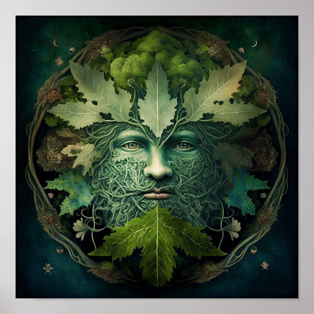 Green Man Mandala Fantasy Art Poster (Front)
