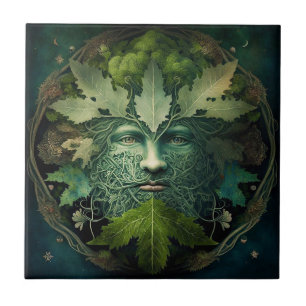 Green Man Mandala Fantasy Art Tile