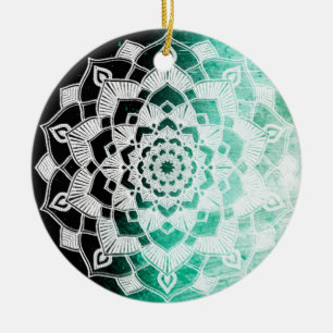 Green Mandala Abstract Beautiful Christmas Ceramic Tree Decoration