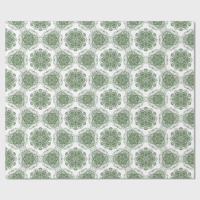 Green Mandala Floral Wrapping Paper (Flat)