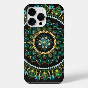 Green Mandala Handpainted Sacred Geometry iPhone 14 Pro Max Case