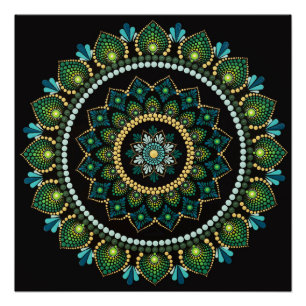 Green Mandala Handpainted Sacred Geometry Poster