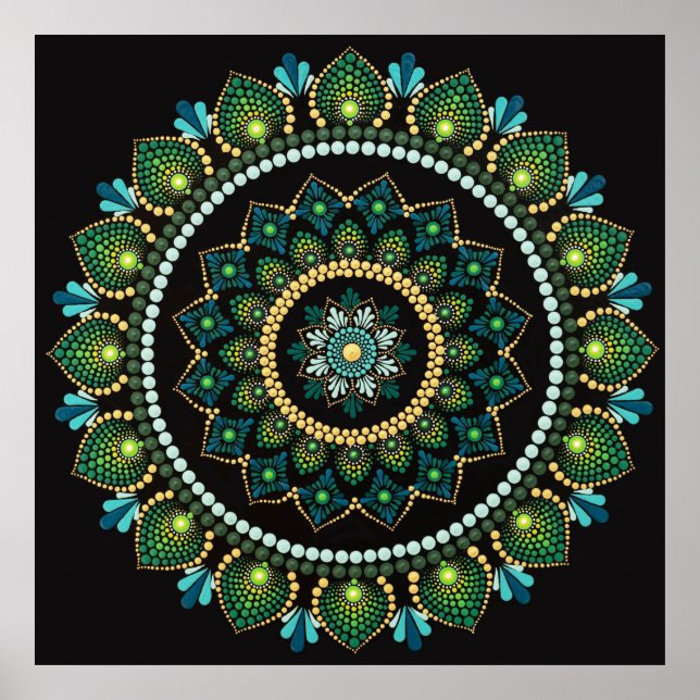 Green Mandala | Handpainted | Sacred Geometry Poster (Front)