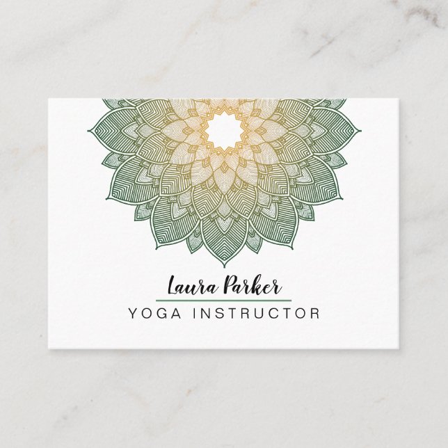 Green Mandala Lotus Meditation Holistic Yoga Business Card (Front)
