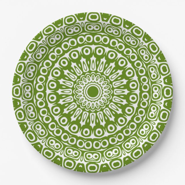 Green Mandala Nature Pattern Paper Plate (Front)