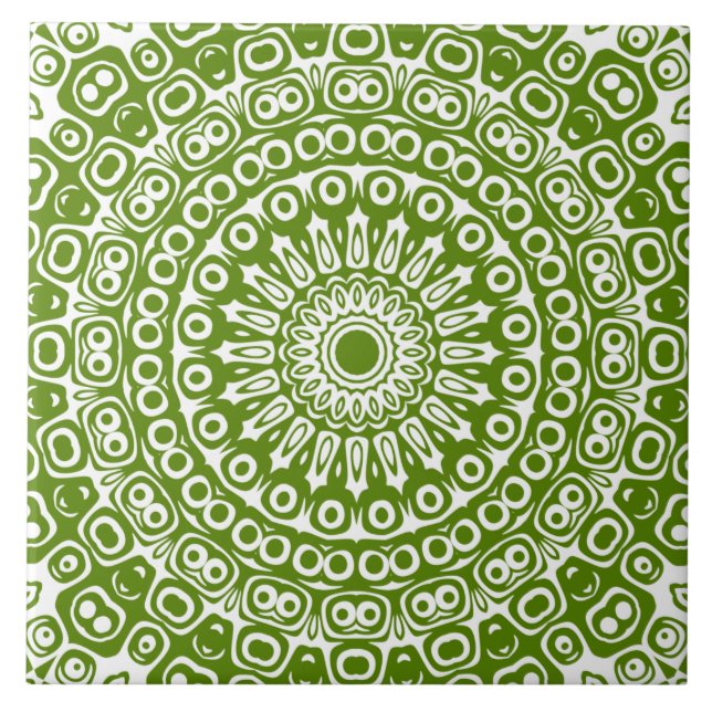 Green Mandala Nature Pattern Tile (Front)
