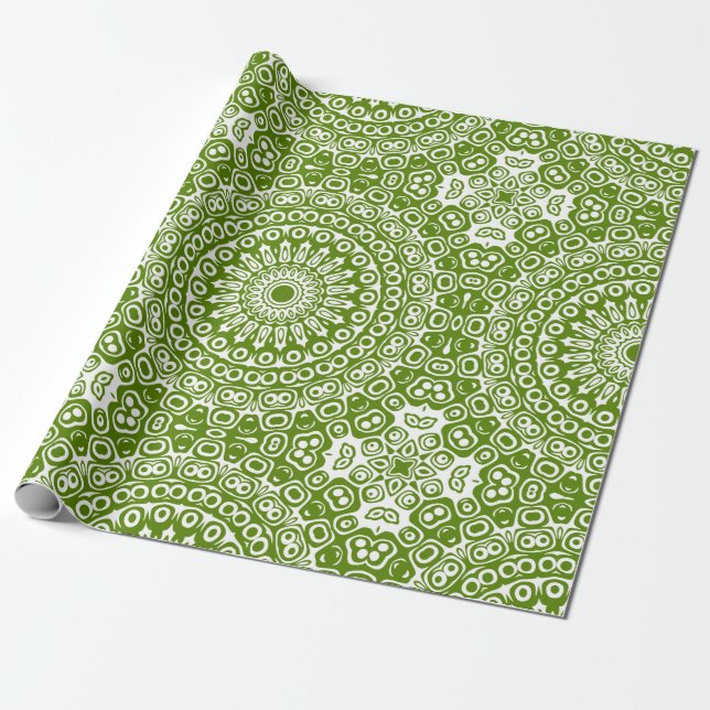 Green Mandala Nature Pattern Wrapping Paper (Unrolled)
