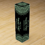 Green Mandala on Black Damasks Background Wine Box<br><div class="desc">Pale green ornate mandala over a black and dark grey monochromatic background. Customisable text in a matching green colour-happy birthday.</div>