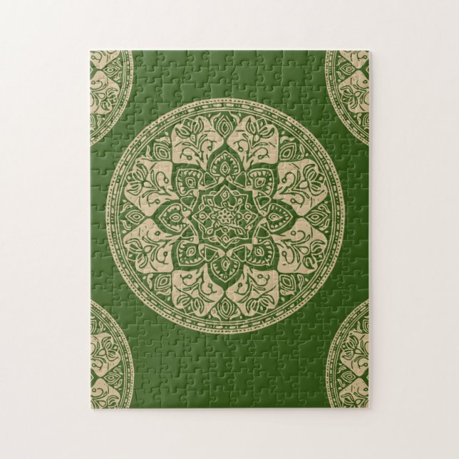 Green Mandala Puzzle for Mindful Relaxation (Vertical)
