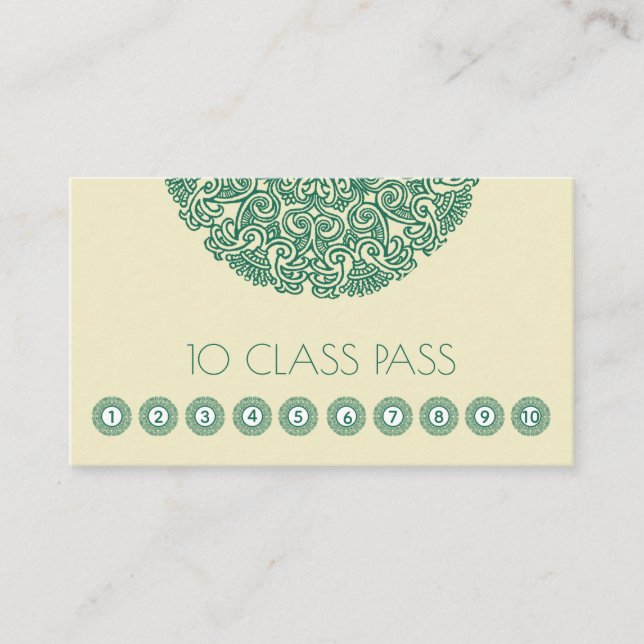 Green Mandala Symbol Yoga Class Loyalty Card (Front)
