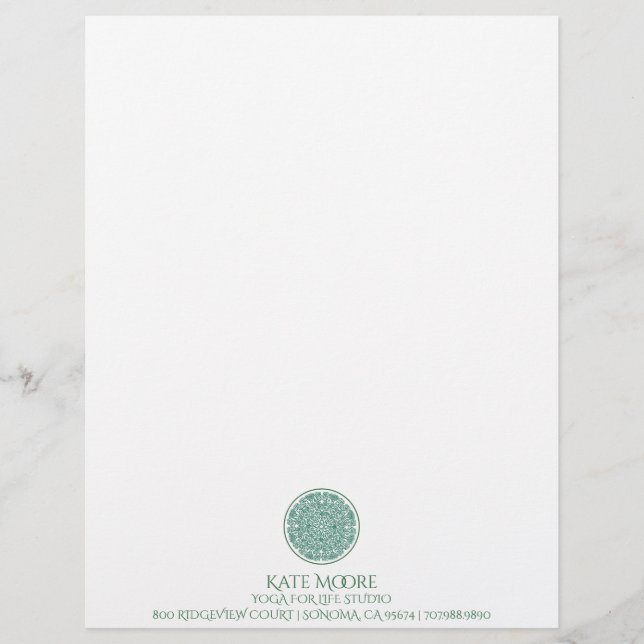 Green Mandala Yoga Custom Letterhead (Front)