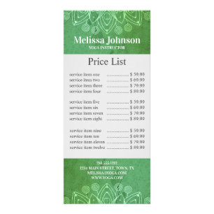 Green Mandala Yoga Meditation Business Rack Card
