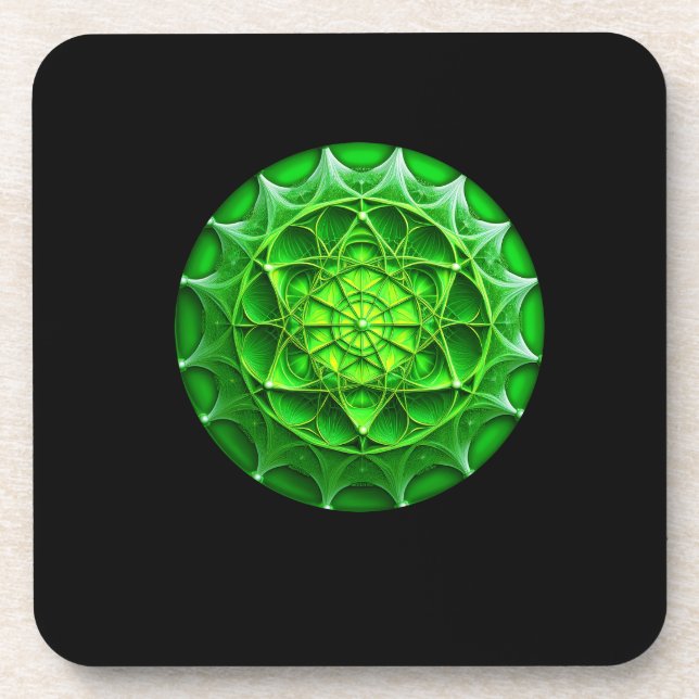 Green Mandelbrot Shield Coaster (Front)